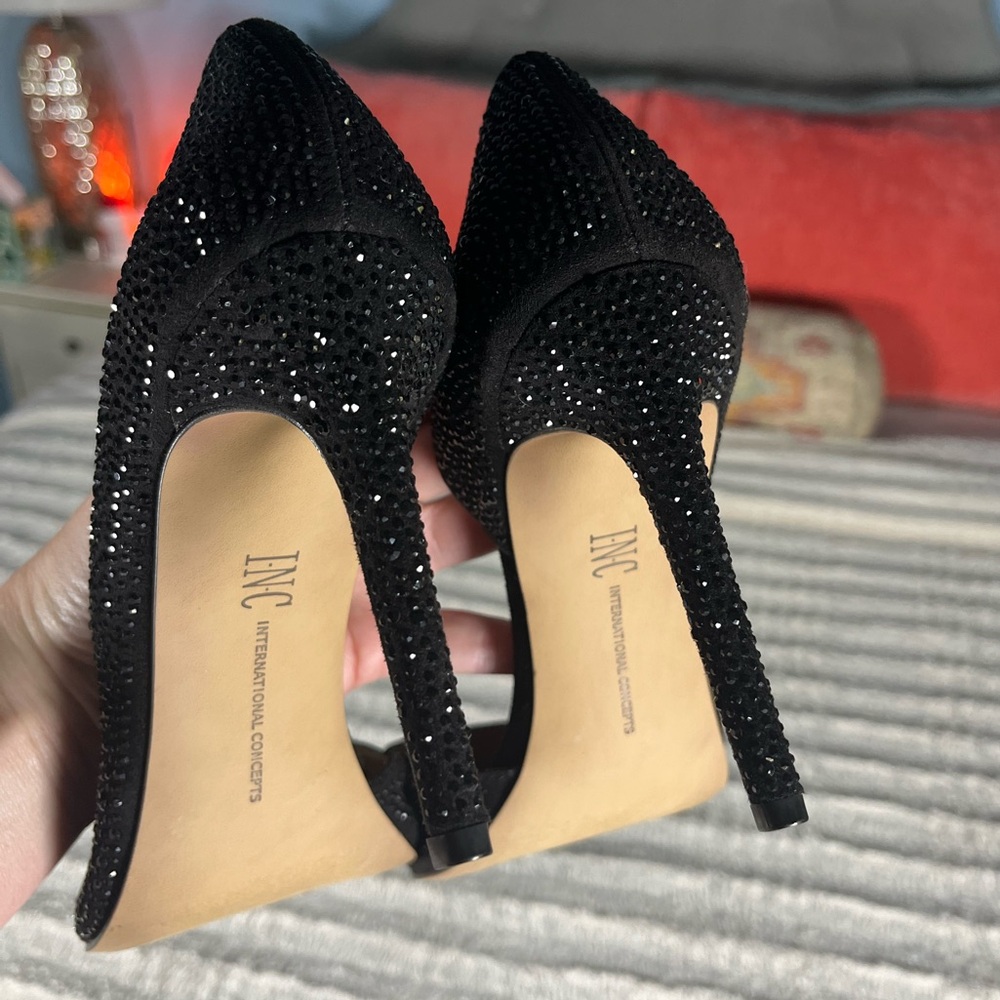 INC International Concepts Black Glitter Pointed-Toe Stiletto Heels - Picture 6 of 8